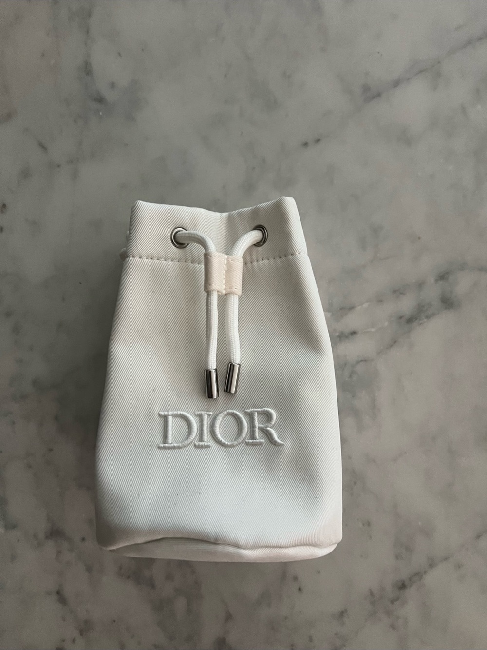 Dior White Mini Canvas Drawstring Pouch